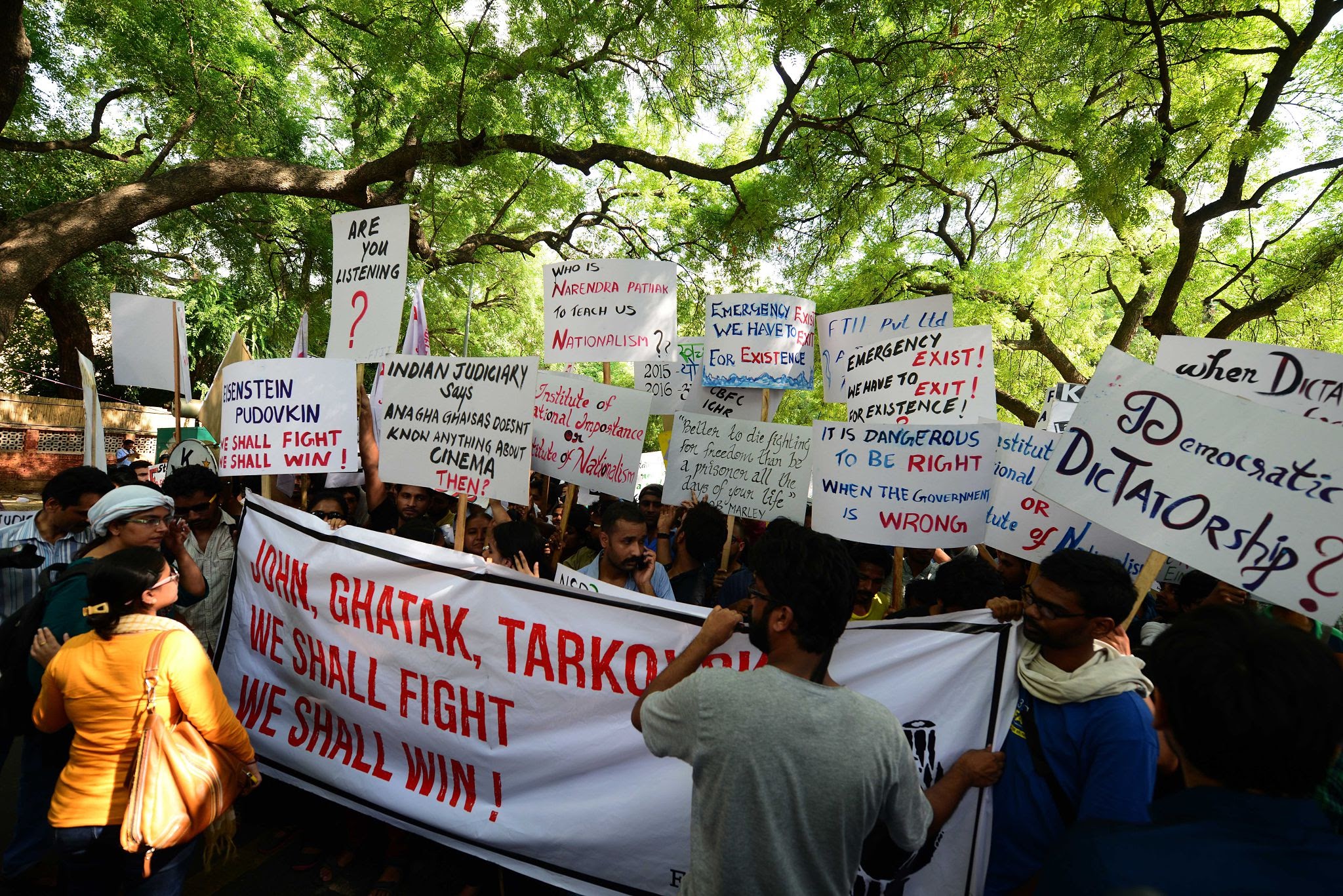Student demonstration with banners and placards at Jantar Mantar New Delhi